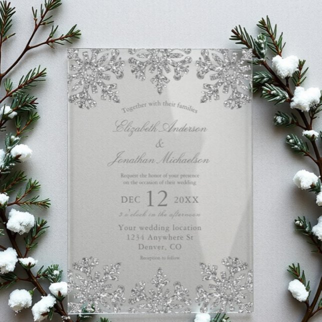 Silver Snowflake Winter Wedding Acryleinladungen (Von Creator hochgeladen)