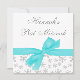 Silver Snowflakes Aquamarin Bow Bat Mitzvah Einladung