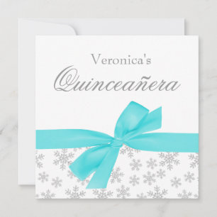 Silver Snowflakes Aquamarin Bow Quinceanera Einlad Einladung