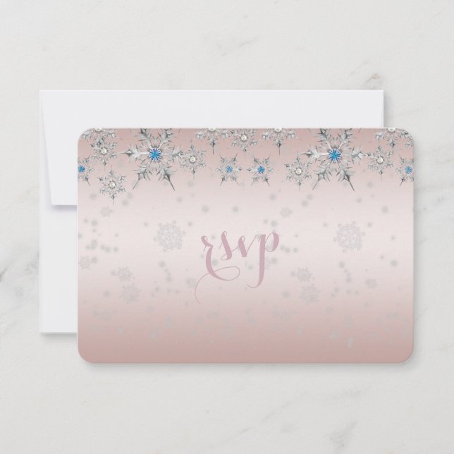 Silver Snowflakes Crystal Pearl Pink Wedding RSVP (Vorderseite)