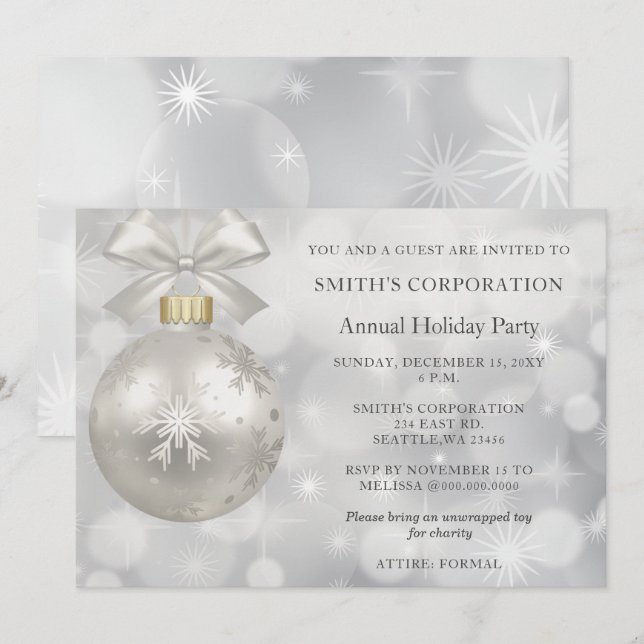 Silver Snowflakes Elegante Corporate Holiday Party Einladung (Vorne/Hinten)