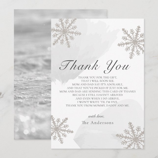 Silver Snowflakes Gray Baby Dusche Danke Karte (Vorne/Hinten)