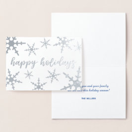 Silver Snowflakes Happy Holidays Script Folienkarte