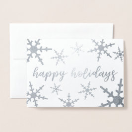 Silver Snowflakes Happy Holidays Script Folienkarte
