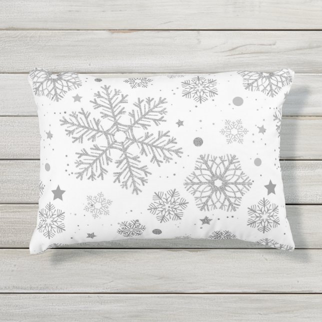 Silver snowflakes on white kissen für draußen (Vorderseite)