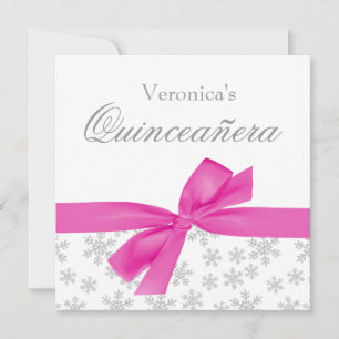 Silver Snowflakes Pink Bow Quinceanera Einladungen
