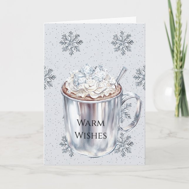 Silver Snowflakes Warme Wünsche Kakao Weihnachten Karte (Vorderseite)