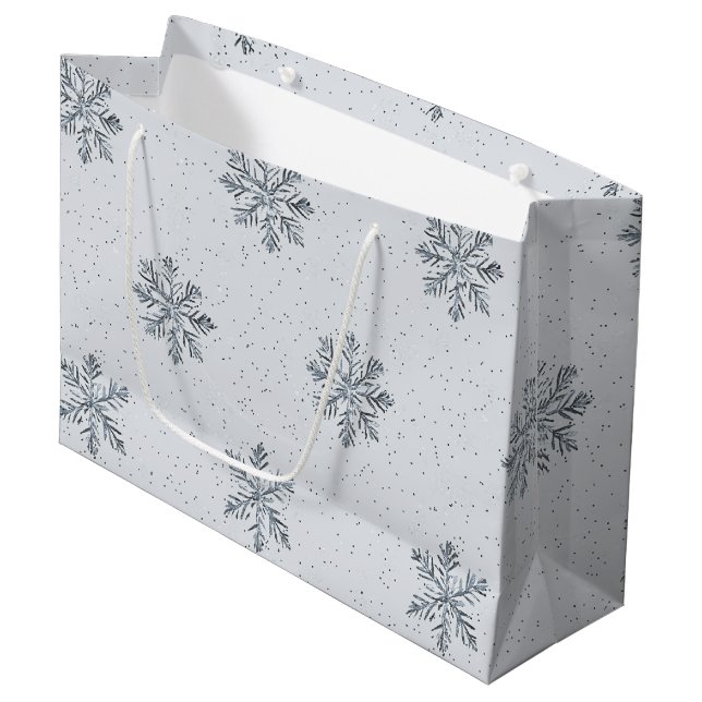 Silver Snowflakes Weihnachten Große Geschenktüte (Vorderseite Schrägansicht)