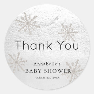 Silver Snowflakes White Snow Baby Dusche Danke Runder Aufkleber