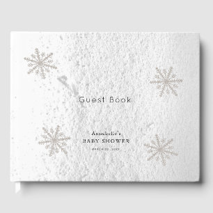 Silver Snowflakes White Snow Baby Dusche Gästebuch