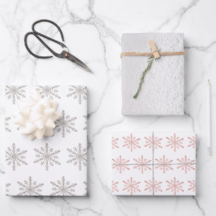 Silver Snowflakes & White Snow Winter Geschenkpapier Set