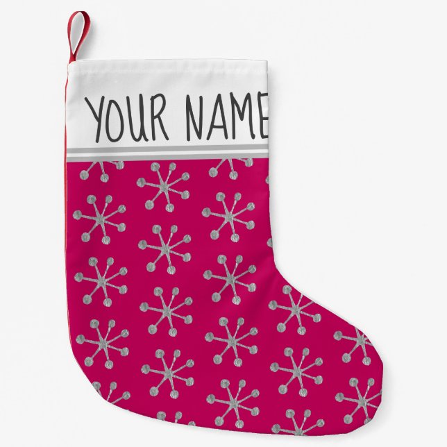 Silver Snowflakes Winter Individuelle Name Kleiner Weihnachtsstrumpf (Vorderseite)