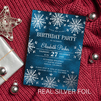 Silver snowflakes winter luxury birthday party folieneinladung