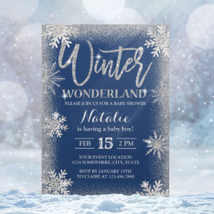 Silver Snowflakes Winter Wonderland Babydusche Einladung