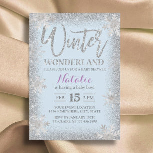 Silver Snowflakes Winter Wonderland Babydusche Einladung