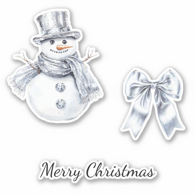 Silver Snowman Bow Weihnachten Aufkleber (Vorderseite)