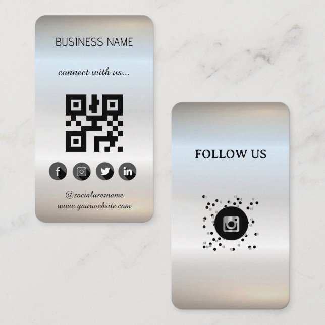 Silver - Social Media QR Code Business Card Visitenkarte (Vorne/Hinten)