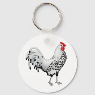 Silver Spangled Hamburg Rooster Schlüsselanhänger