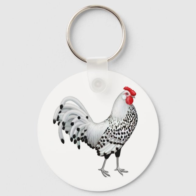 Silver Spangled Hamburg Rooster Schlüsselanhänger (Vorderseite)