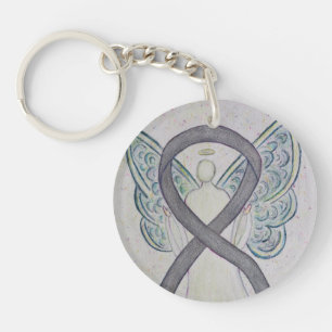 Silver Sparkle Awareness Ribbon Angel Schlüsselket Schlüsselanhänger
