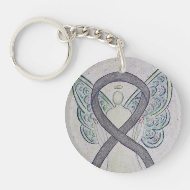 Silver Sparkle Awareness Ribbon Angel Schlüsselket Schlüsselanhänger (Vorderseite)