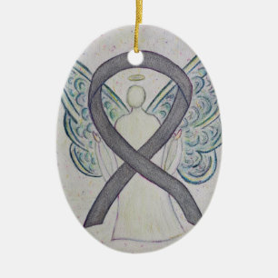 Silver Sparkle Awareness Ribbon Engel Ornament