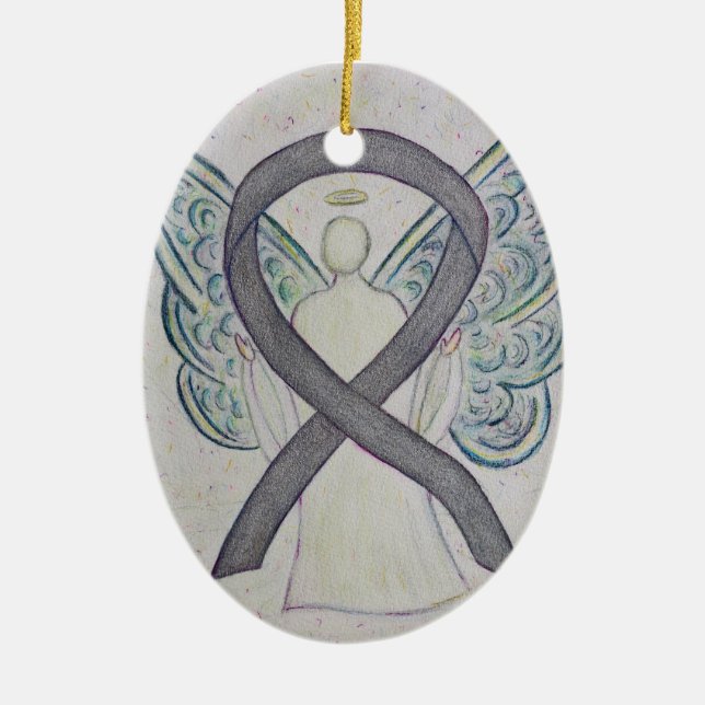 Silver Sparkle Awareness Ribbon Engel Ornament (Vorne)