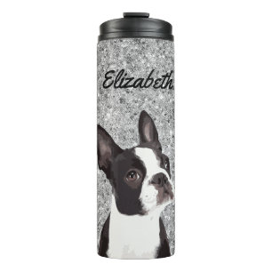 Silver Sparkle Boston Terrier Dog Tiername Thermosbecher