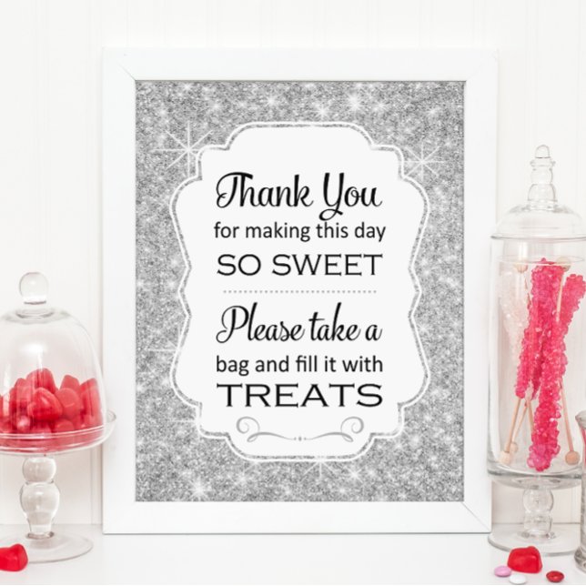 Silver Sparkle Candy Buffet Brautparty Sign Fotodruck (Von Creator hochgeladen)