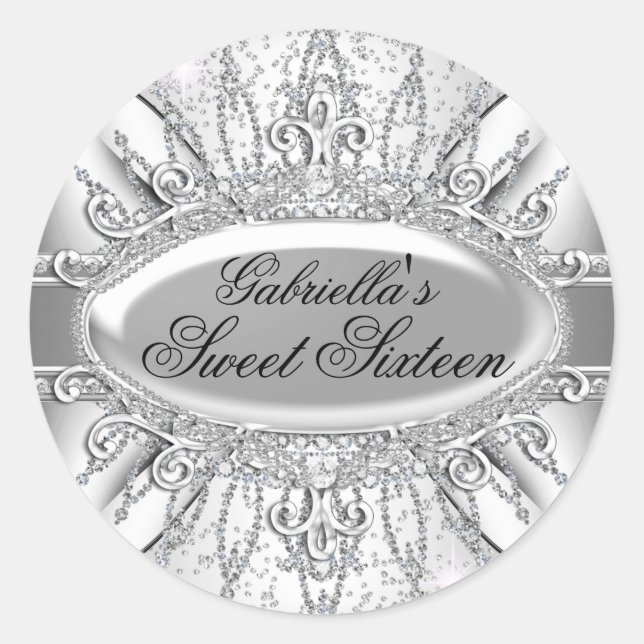 Silver Sparkle Diamond Sweet 16 Sticker (Vorderseite)