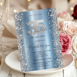 Silver Sparkle Diamonds Blue 35. Geburtstag Einladung