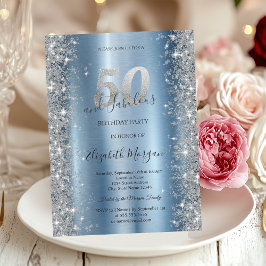 Silver Sparkle Diamonds Blue 50. Geburtstag Einladung
