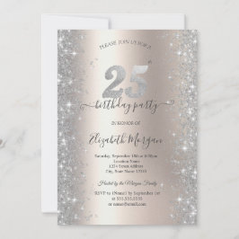 Silver Sparkle Diamonds Ivory 25. Geburtstagsparty Einladung