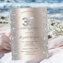 Silver Sparkle Diamonds Ivory 35. Geburtstagsparty Einladung