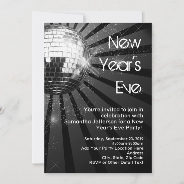 Silver Sparkle Disco Ball New Year's Eve Party Einladung (Vorderseite)