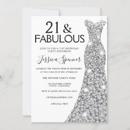 Silver Sparkle Dress 21 & Fabulous 21. Geburtstag Einladung