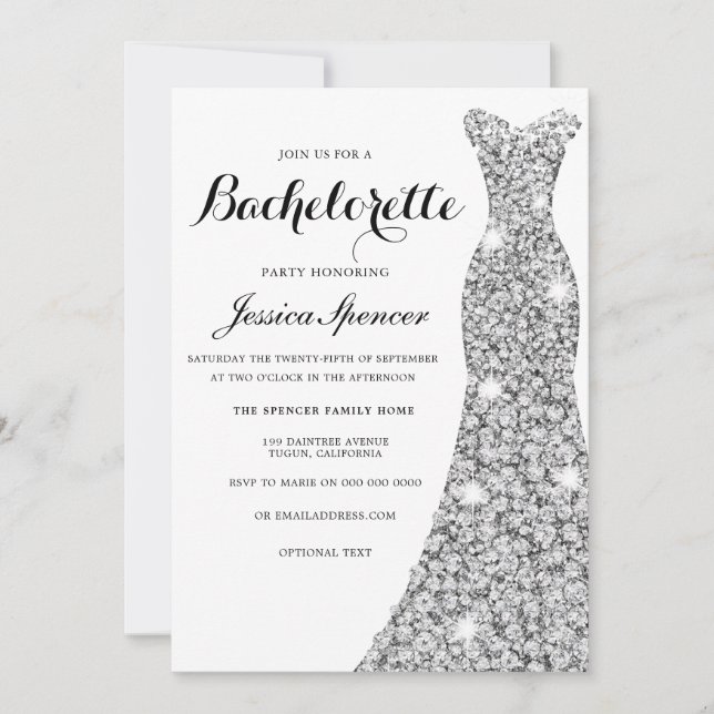 Silver Sparkle Dress Junggeselinnen-Abschied laden Einladung (Vorderseite)