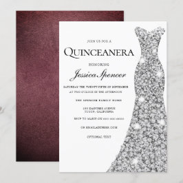 Silver Sparkle Dress Velvet Quinceanera Einladung