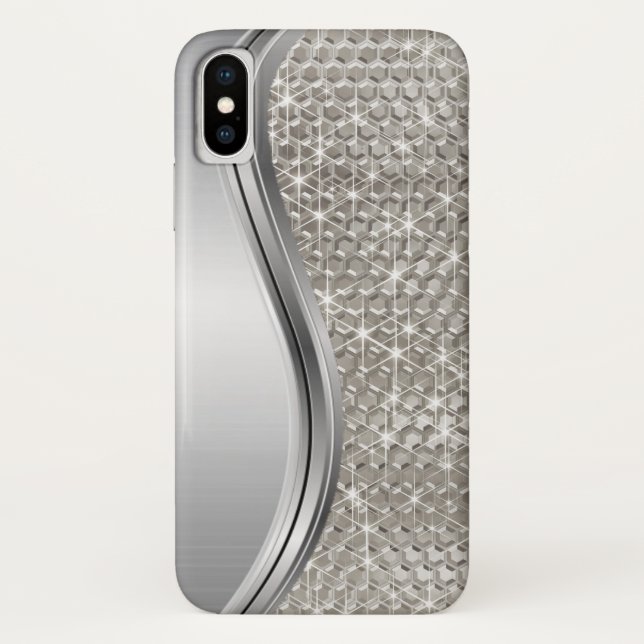 Silver Sparkle Glam Bling Metal Look Case-Mate iPhone Hülle (Rückseite)