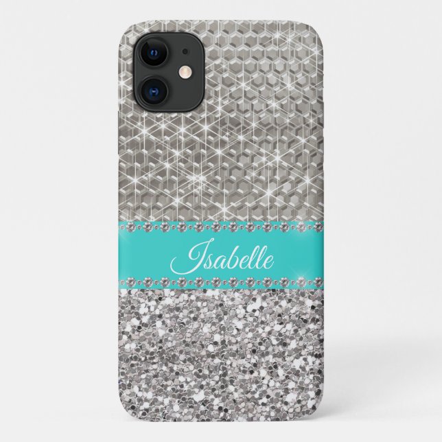 Silver Sparkle Glam Bling Personalisiert Metal Case-Mate iPhone Hülle (Rückseite)