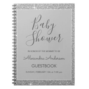 Silver Sparkle Glitzer Baby Showbook Notizblock