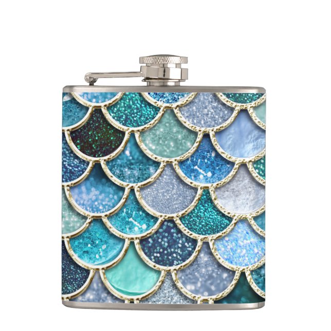 Silver Sparkle Glitzer Mermaid Scales Flachmann (Vorderseite)