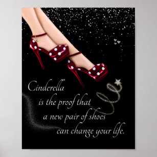 Silver Sparkle Glitzer Red Polka Dot Shoes Poster