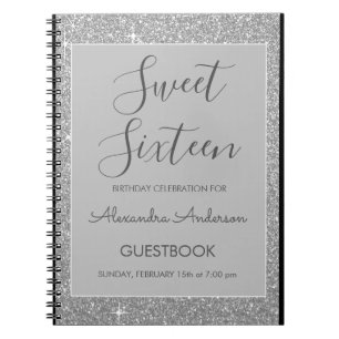 Silver Sparkle Glitzer Sweet 16 Gästebuch Notizblock