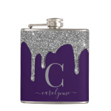 Silver Sparkle-Glitzer-Tropfen auf Lila Monogramm