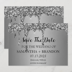 Silver Sparkle Glitzer Tropfen Luxury Wedding Save The Date
