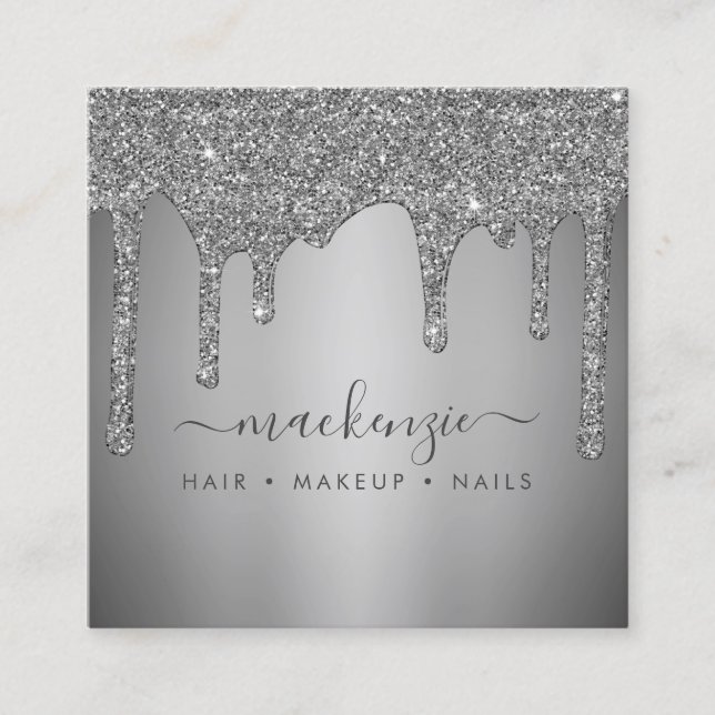 Silver Sparkle Glitzer Tropfen Luxus Quadratische Visitenkarte (Vorderseite)