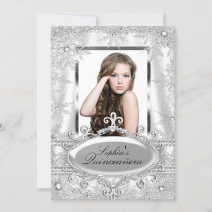 Silver Sparkle Jewel Snowflake Quinceanera Einladung