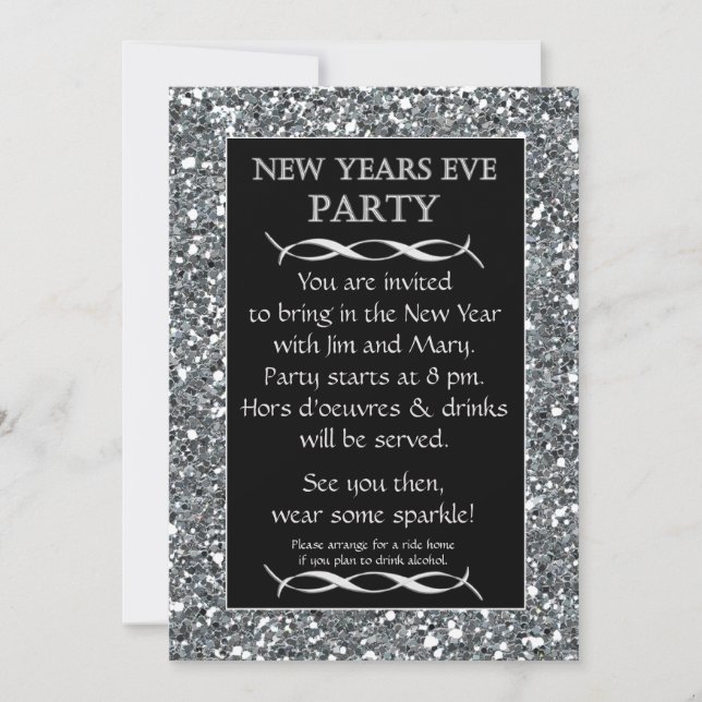 Silver Sparkle Look Silvester Party Einladung (Vorderseite)