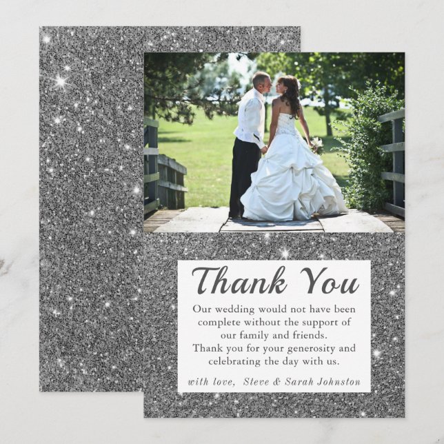 Silver Sparkle Wedding Foto Vielen Dank Karten (Vorne/Hinten)